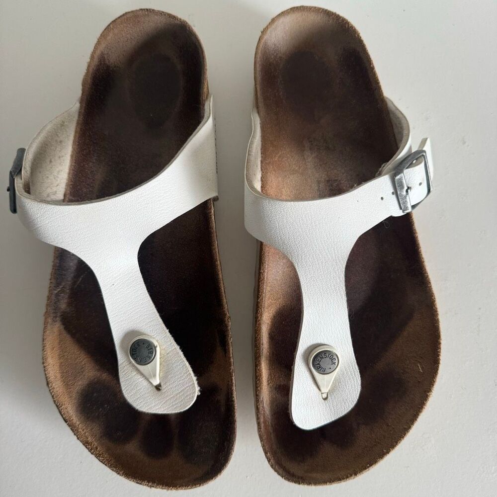 Birkenstock Gizeh White Leather Sandals Womens Size 11